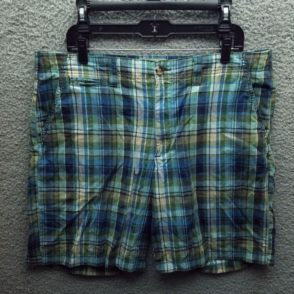 L.L. Bean Men's 38W Blue Green Plaid Chino Shorts 100% Cotton 38.25" 9.25" 11.5"